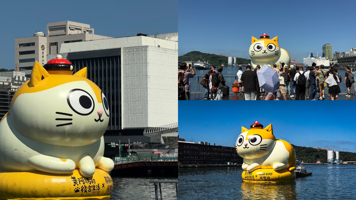 超萌水上貓咪！15公尺高「巨型黃阿瑪」登陸基隆港，9/24點燈展出２個月