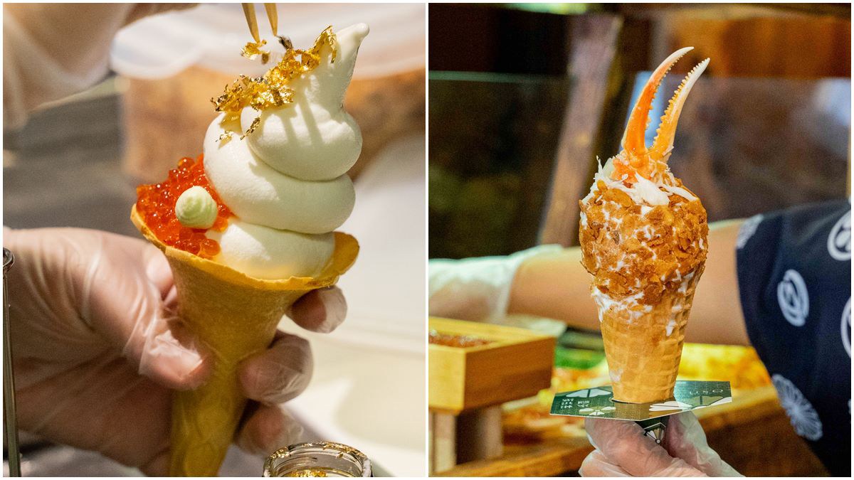 這口味有點嚇人！松葉蟹、鮭魚卵為什麼會在霜淇淋上？竟還有芥末、炸蝦