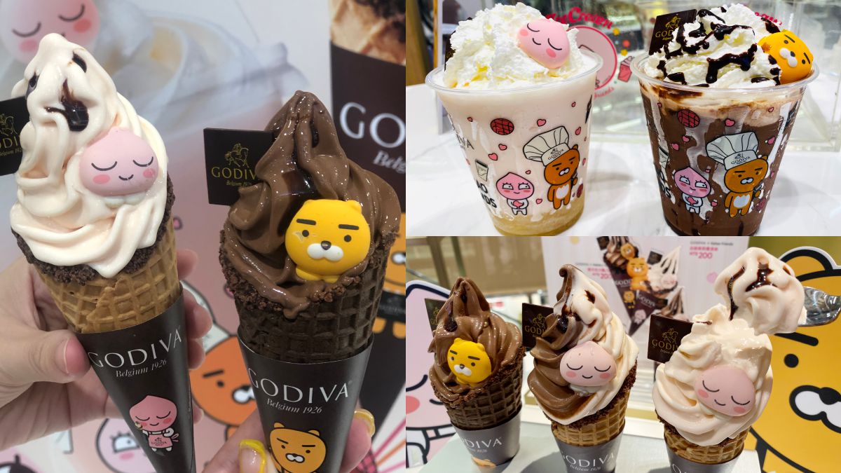 GODIVA聯名KAKAO FRIENDS冰品：萊恩巧克力霜淇淋、桃子巧克力凍飲