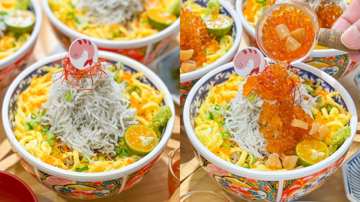 打卡免費吃魚薯條！超浮誇「吻仔魚丼飯」堆成小山高，再淋滿滿鮭魚卵＋干貝