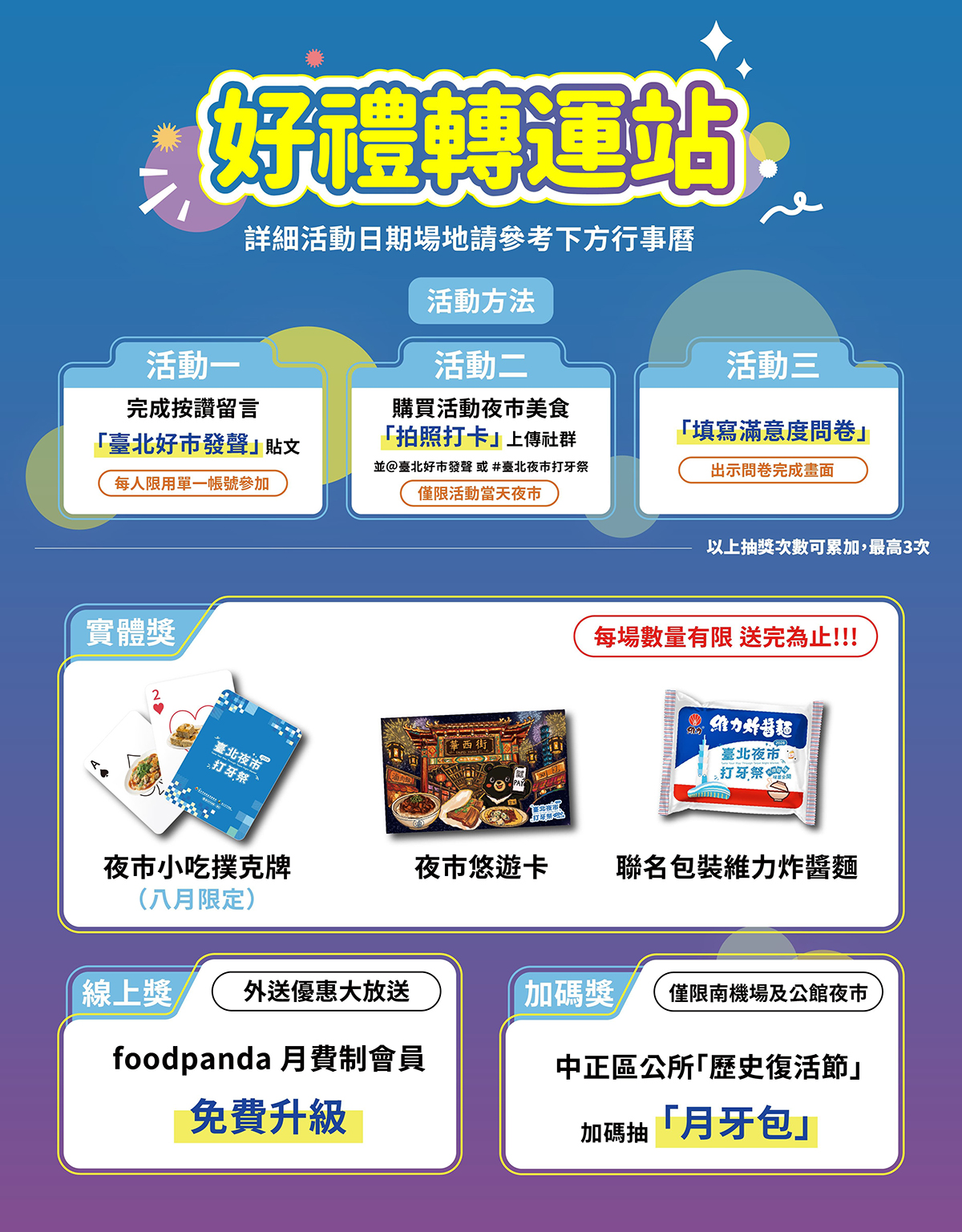 台北夜市打牙祭優惠開跑！免費送維力炸醬麵、隱藏版美食，外送滿百折20元
